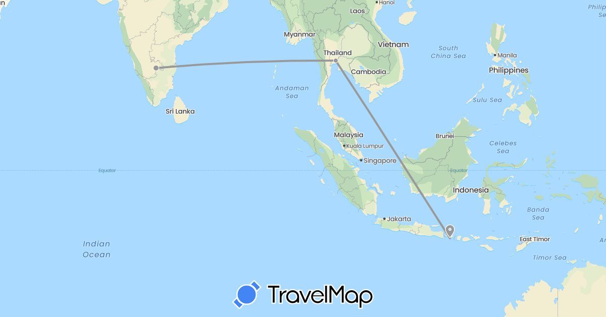 TravelMap itinerary: plane in Indonesia, India, Thailand (Asia)